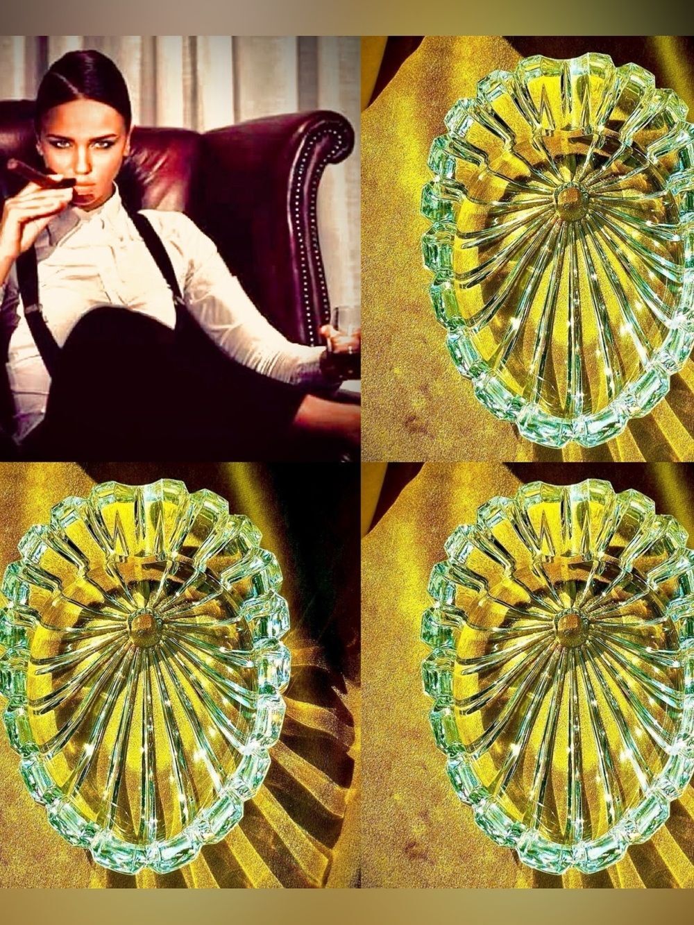♥️ Cigar Ashtray, Thick Heavy Clear Crystal Deep Cigar or pipe Ashtray